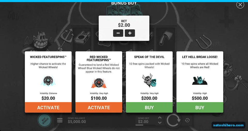 Bonus buy menu with four paid options