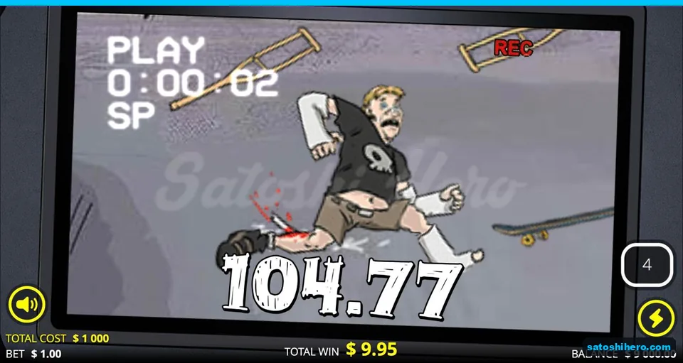 VHS wipeout clip shows a $104.77 hit