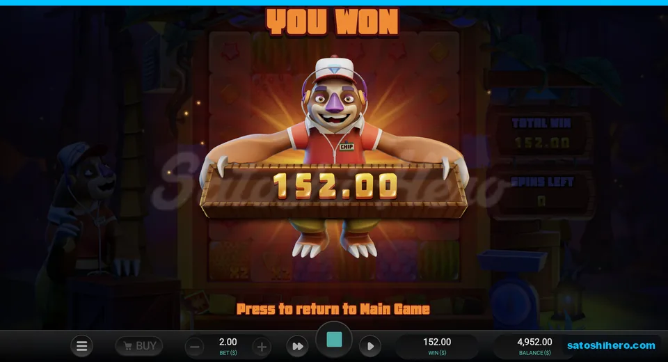 Collect screen showing 152.00 payout