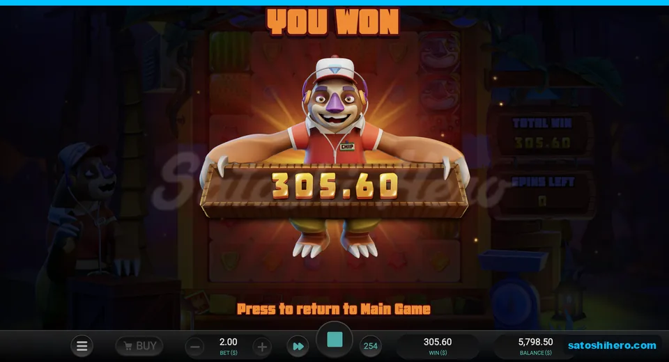 Collect screen showing 305.60 payout
