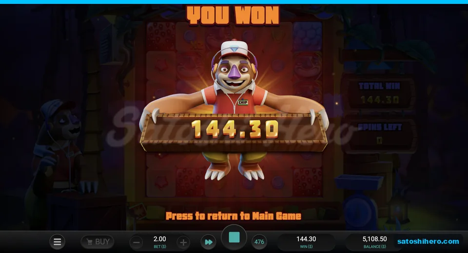 Free spins collect screen showing 144.30