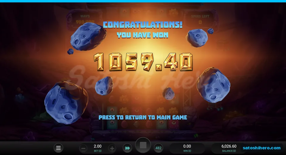 Win screen shows 1059.40 total
