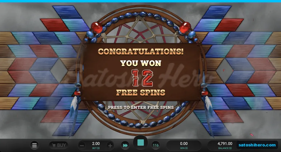 Press-to-enter card awarding 12 free spins