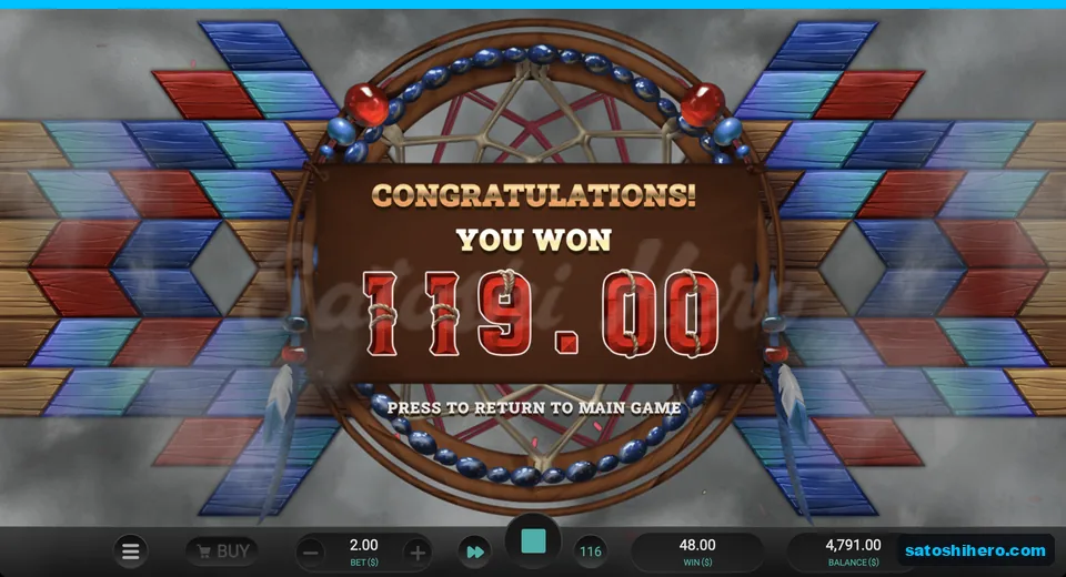 Collect card showing $119.00 free spins payout