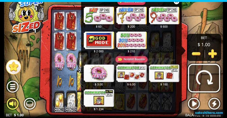 Bonus menu lists buy and booster prices
