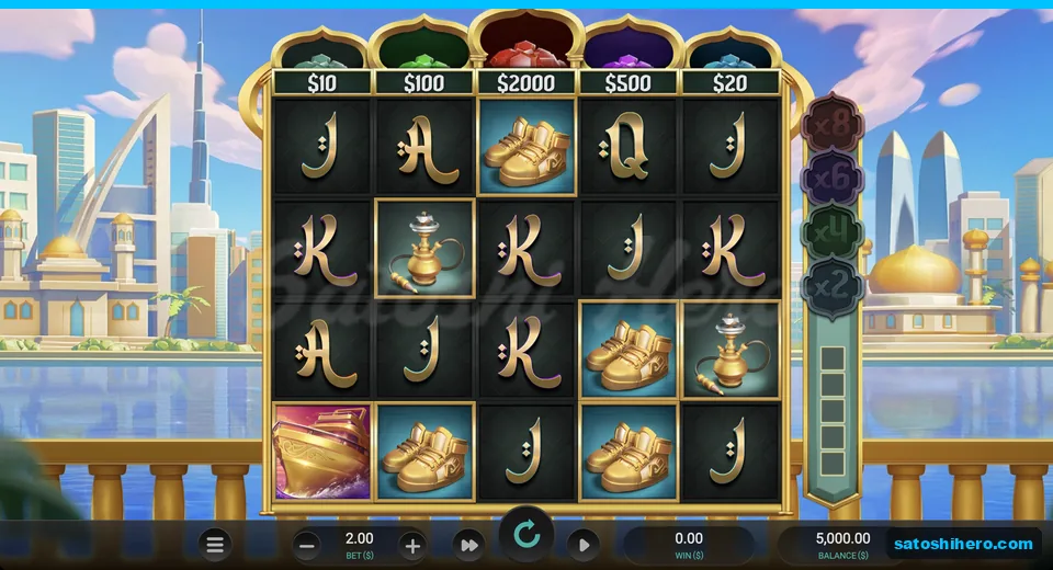 Gold arched reels beside jackpot pots