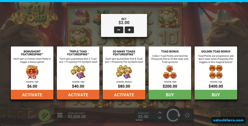 Orange FeatureSpins and green bonus buys