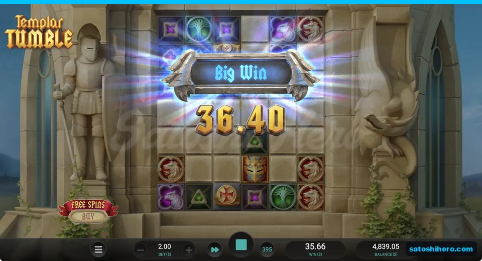 Big Win banner over mostly cleared grid