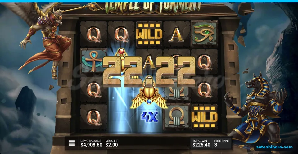 Two sticky Wilds and Scarab show $225.40