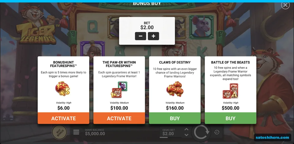 Buy bonus menu shows four feature prices