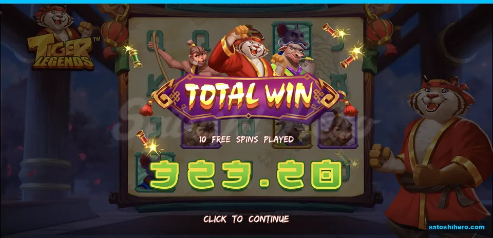 Total win banner shows $323.20