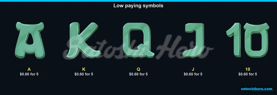 Jade letter symbols show low pays