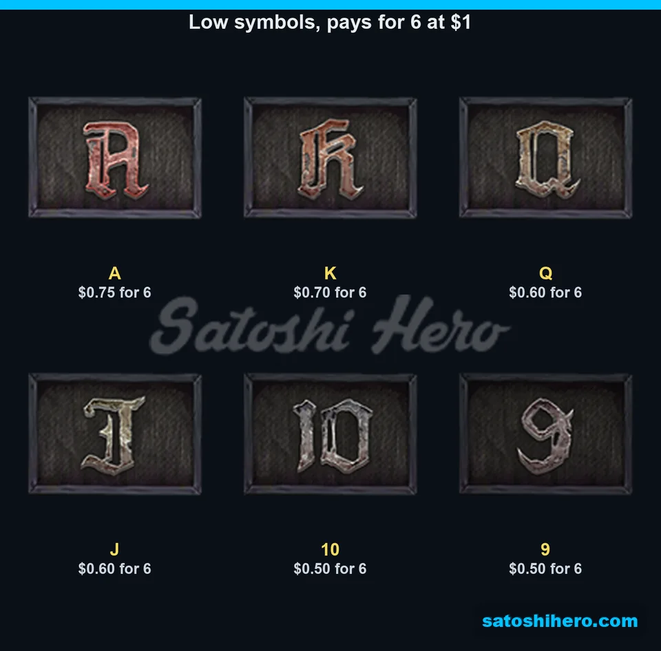 Carved stone low letters show six-symbol pays