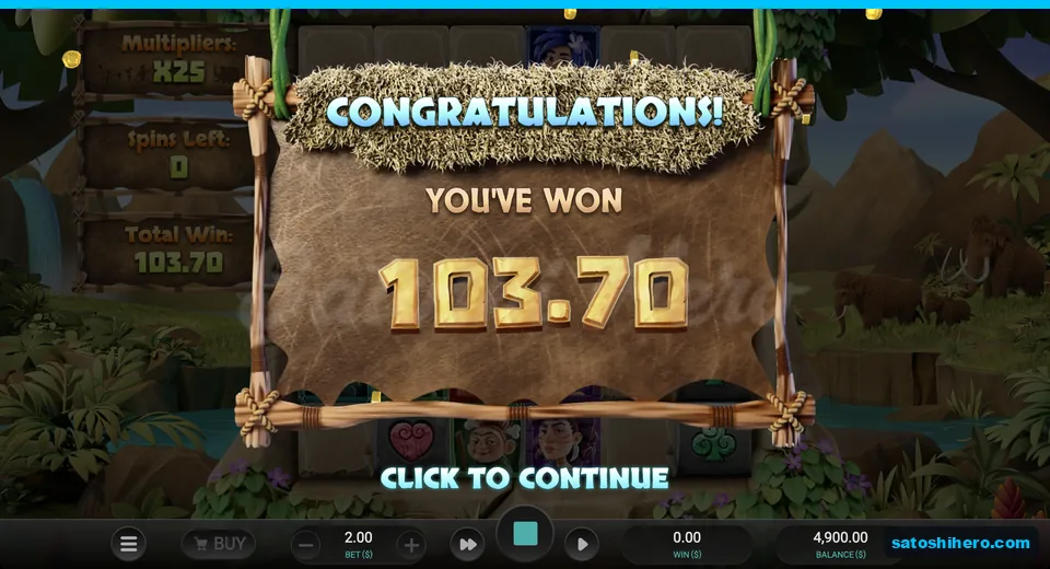 Win screen shows $103.70 round result