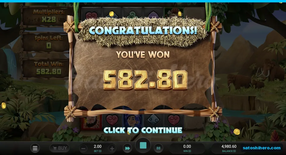 Win screen shows $582.80 bonus payout
