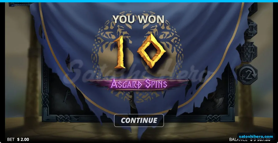 Blue banner announces 10 Asgard Spins