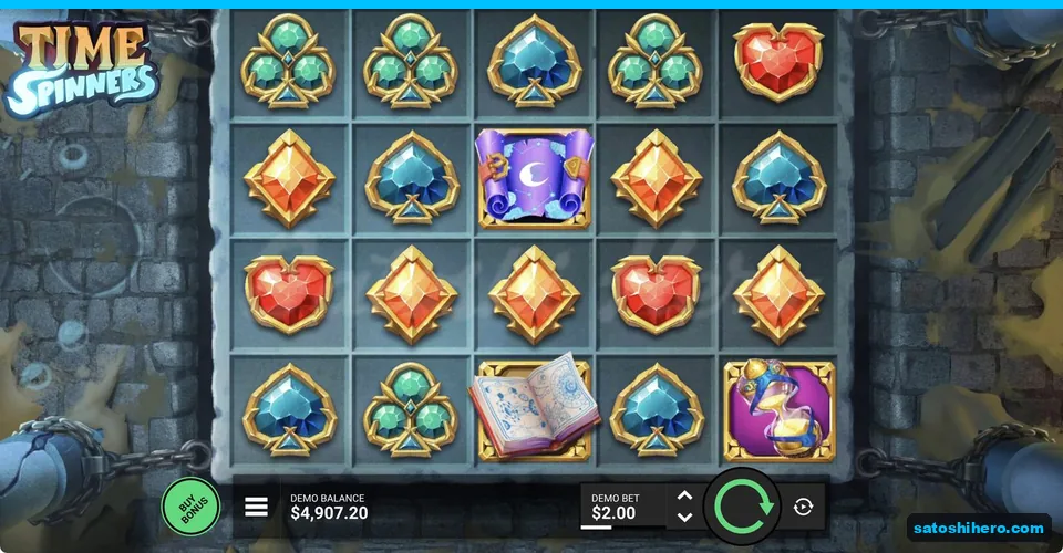 Stone chamber grid with chains and gem symbols