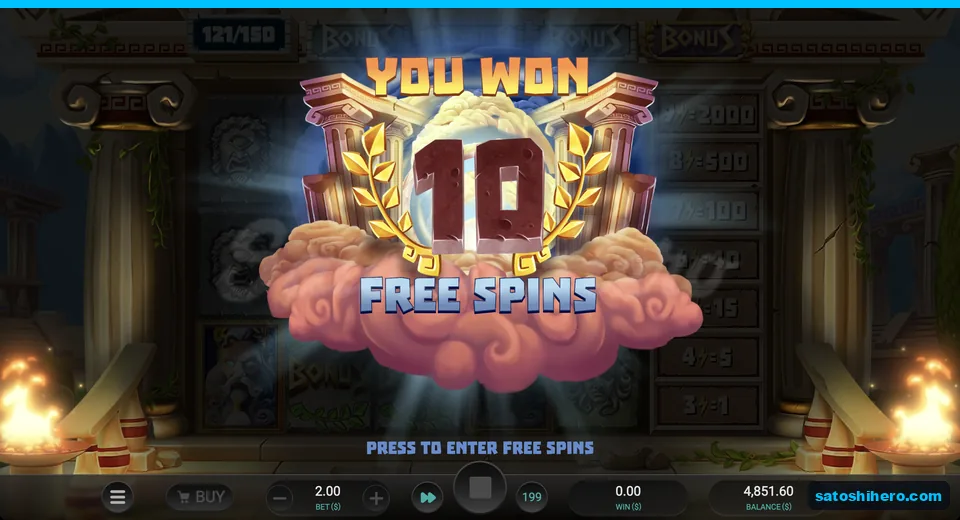 Free spins intro card awards ten spins