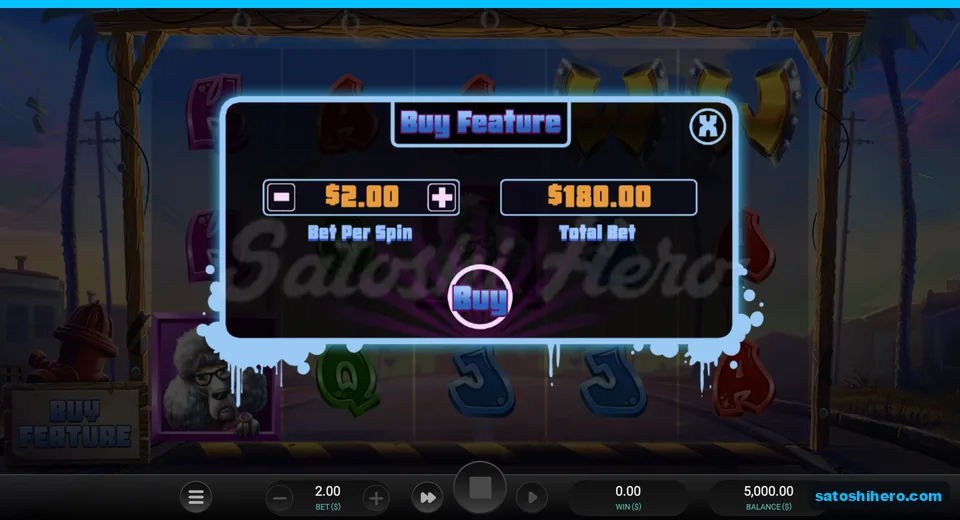 Buy Feature panel shows $180.00 total bet