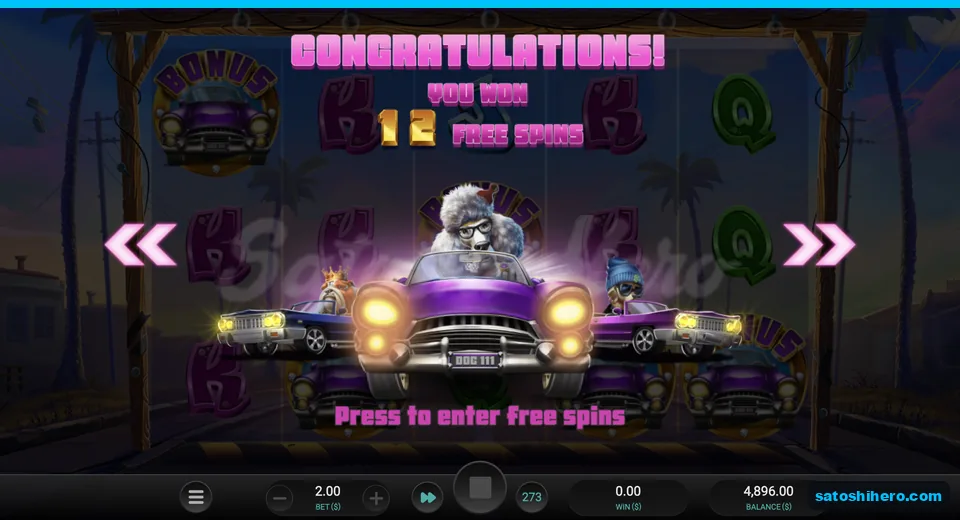 Purple car card awards 12 free spins