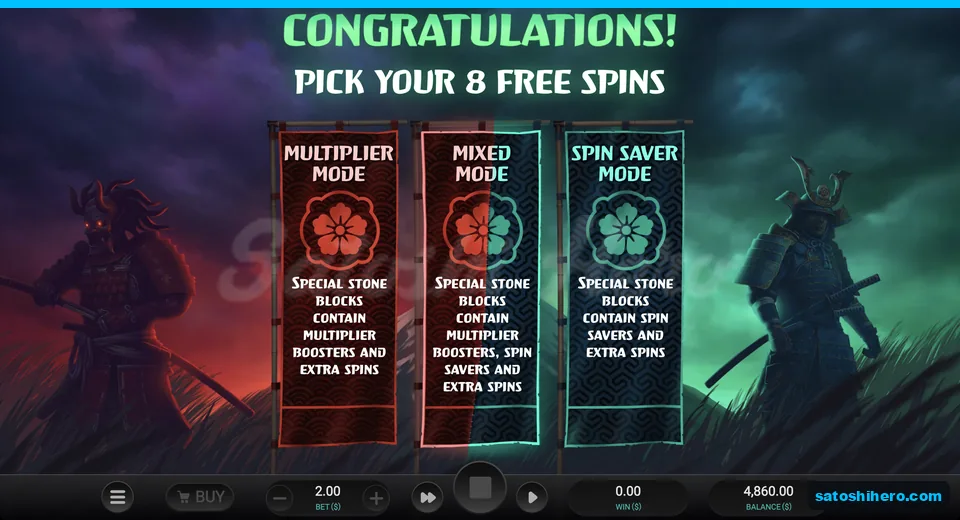 Three free spin choices between samurai