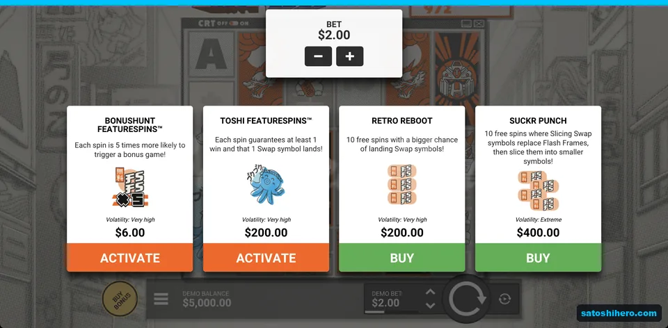 Bonus buy menu with four prices