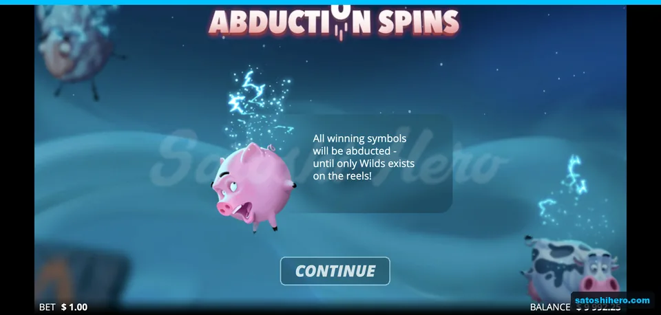 Pig lifts into intro banner with continue button