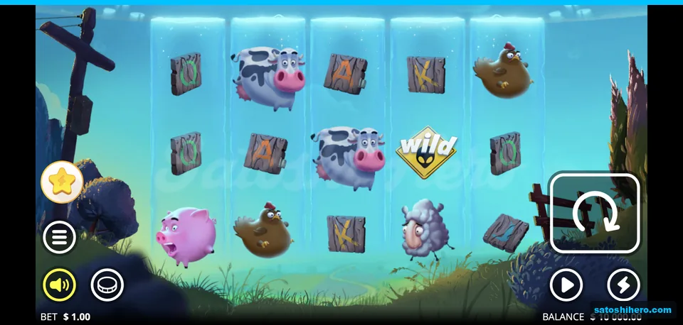 Blue light columns hold farm animals and signs