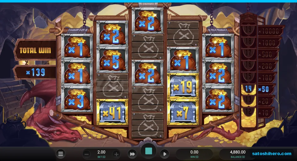 Gold bags and chests fill the cave board