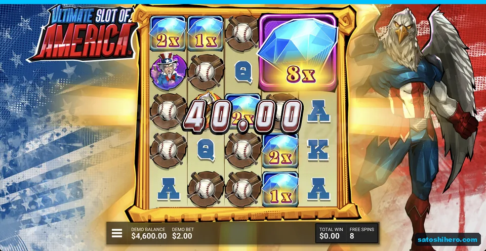 8x Gem Cluster sticks beside a $40.00 payout