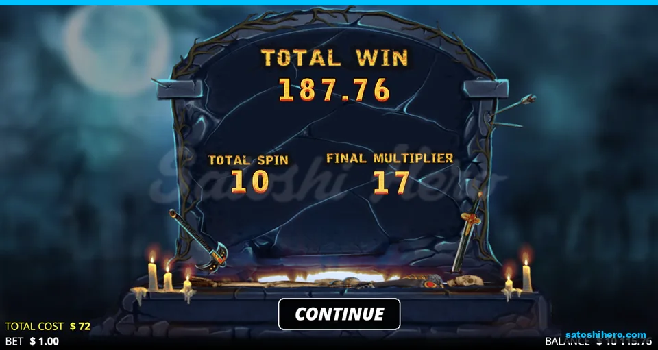 Tombstone panel showing 187.76 total win