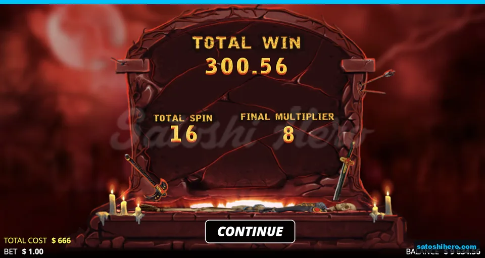 Red result panel showing total win 300.56