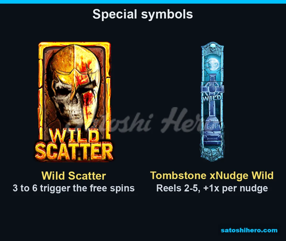 Skull Scatter and blue Tombstone Wild symbols
