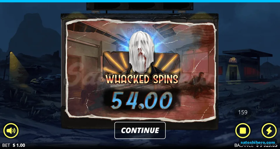 Postcard closing screen showing 54.00 payout