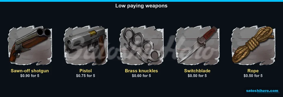 Shotgun pistol knuckles blade and rope pays
