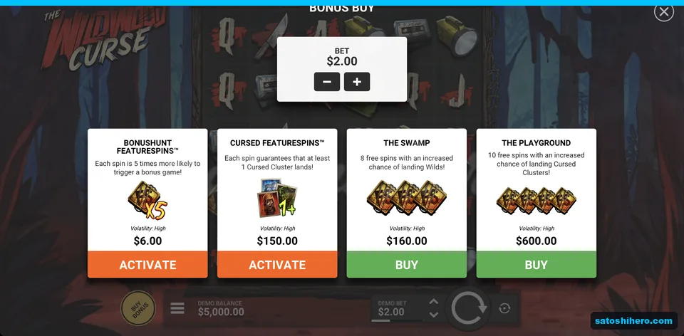 Bonus buy menu with four prices
