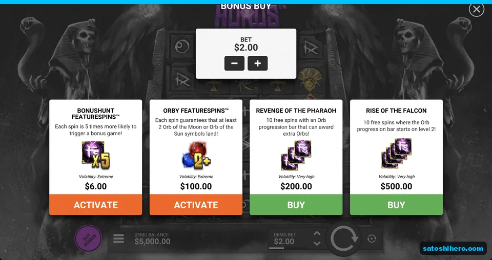 Bonus buy menu lists four purchase options