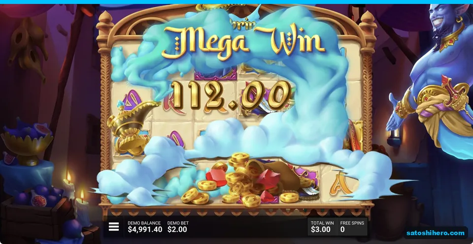 Mega Win banner shows 112 dollars