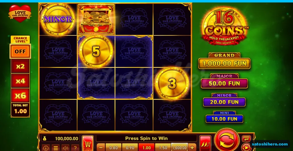 Board before first spin with coins, chest and jackpot plaques
