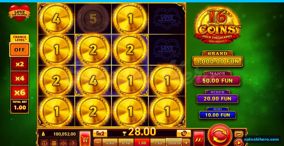 Board filled with gold coins beside the $28.00 win
