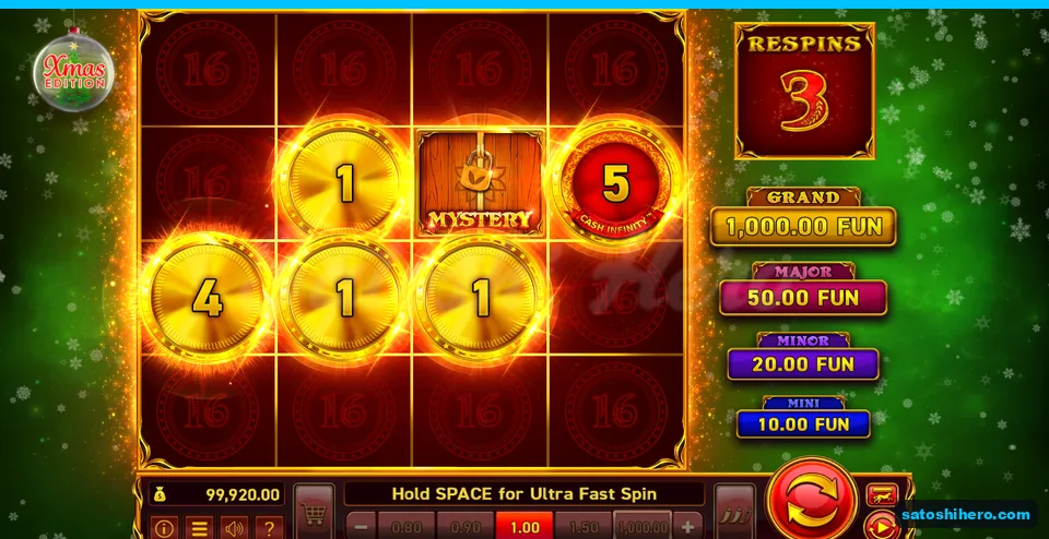 Board mid-round with Cash coins, Mystery plank, and three respins