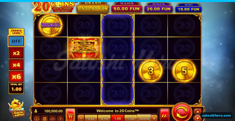 Board at rest with coins, jackpot plaques and Easter artwork