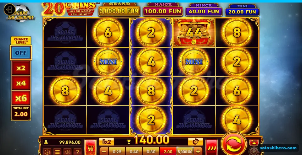 Board after bonus with 140.00 win and locked coins