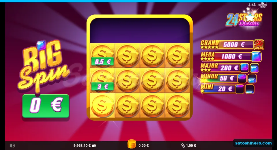 0.5 and 3 prizes revealed during Big Spin