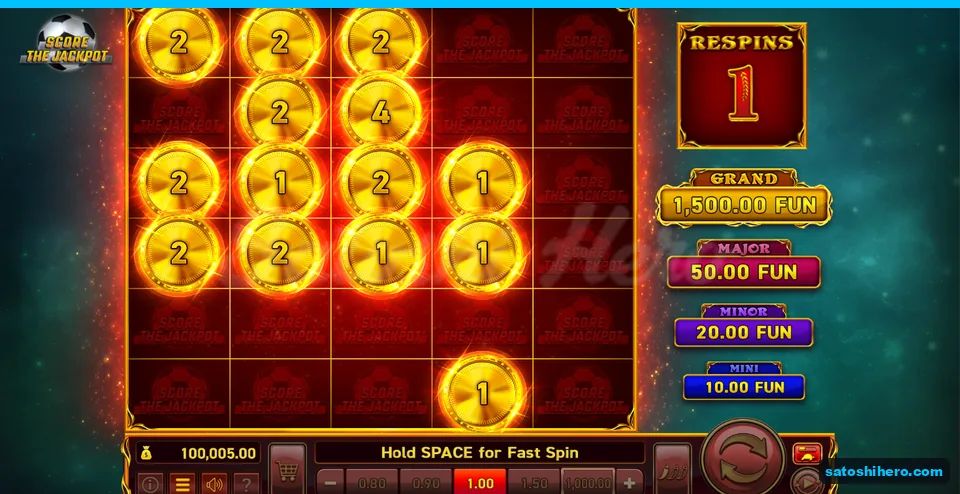 Board holding fourteen numbered coins with one respin remaining