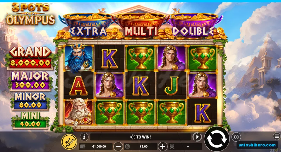 $1,000 balance with three pots above reels