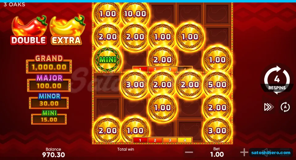 Double-board layout holding coins, MINI plaque and four respins