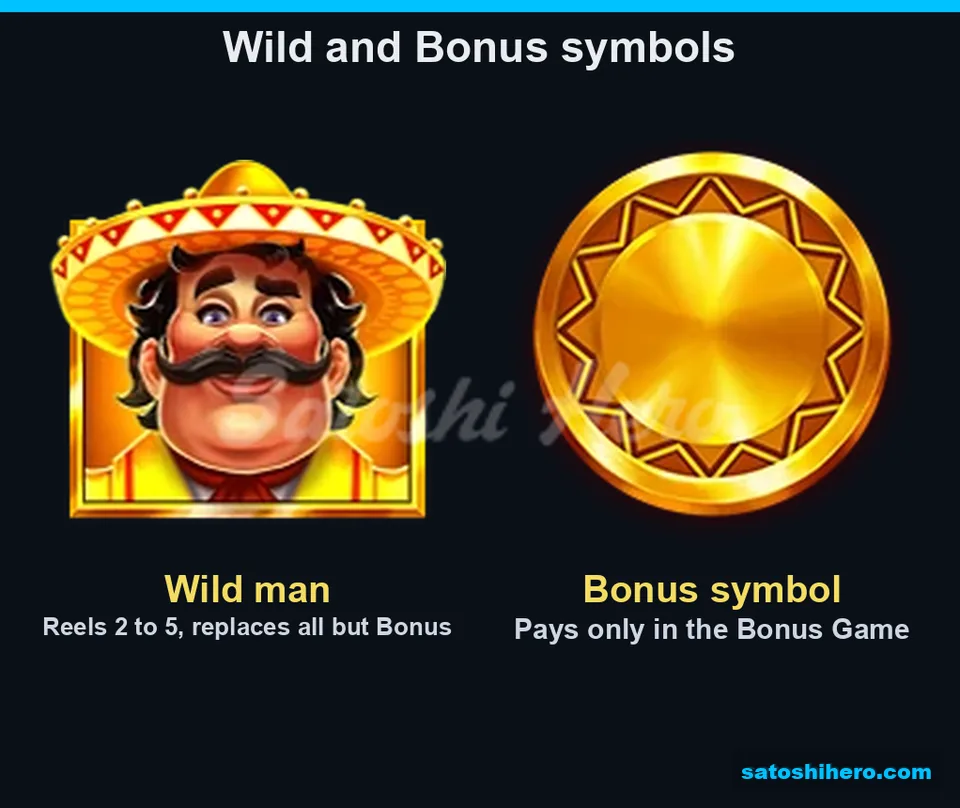 Symbol layout showing Wild man beside golden Bonus symbol