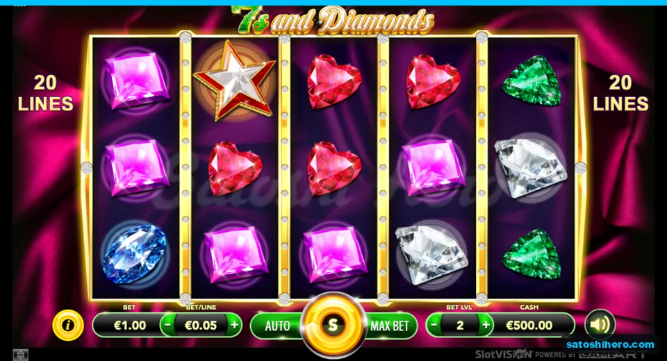 $500.00 balance beneath settled gem and seven reels