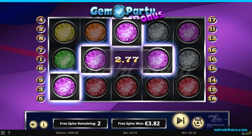 Two free spins remaining with $2.77 purple gem win